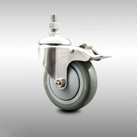 Service Caster 4 Inch 316SS Gray Polyurethane Swivel 1/2 Inch Stem Caster Total Lock Brake SCC SCC-SS316TSTTL20S414-PPUB-121315